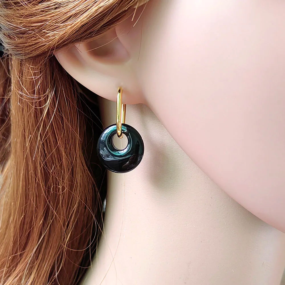 Aros Argolla con Piedra Natural de Acero Inoxidable