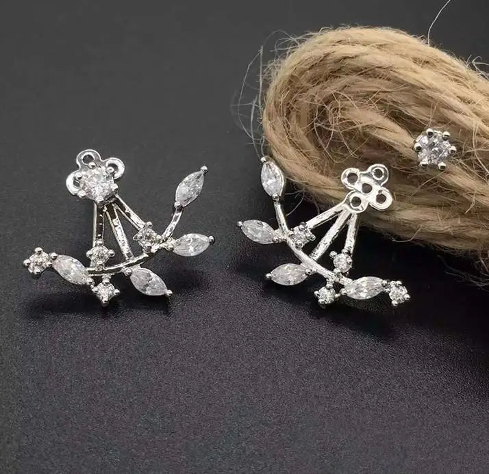 Aros Stud Flor con Cristales Doble Cara