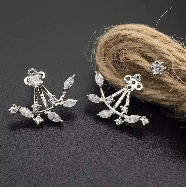 Aros Stud Flor con Cristales Doble Cara