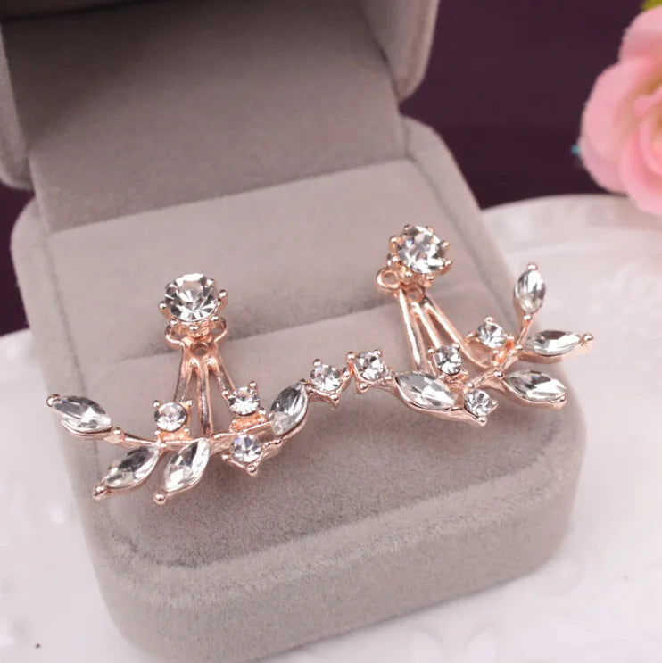 Aros Stud Flor con Cristales Doble Cara