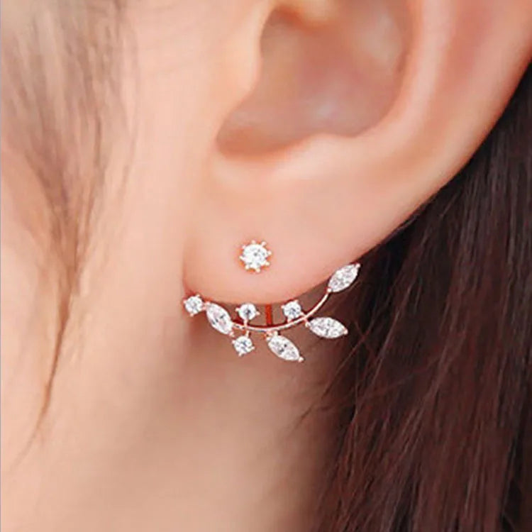 Aros Stud Flor con Cristales Doble Cara