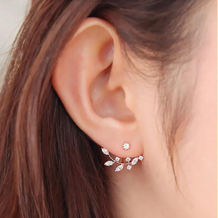 Aros Stud Flor con Cristales Doble Cara