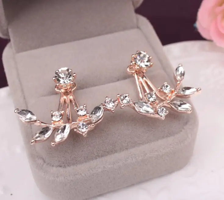 Aros Stud Flor con Cristales Doble Cara