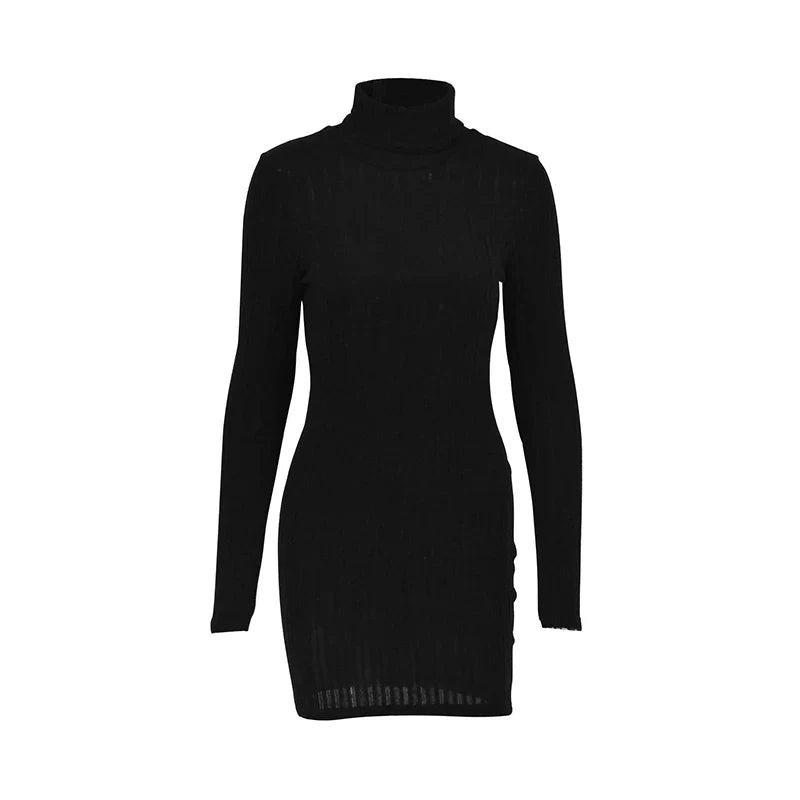 Mini Vestido Bodycon Cuello Alto Manga Larga