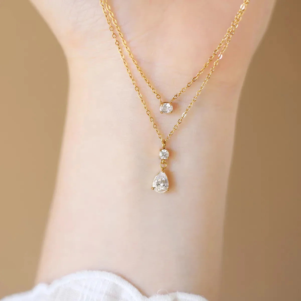 Choker Doble Capa con Zirconia de Acero Inoxidable