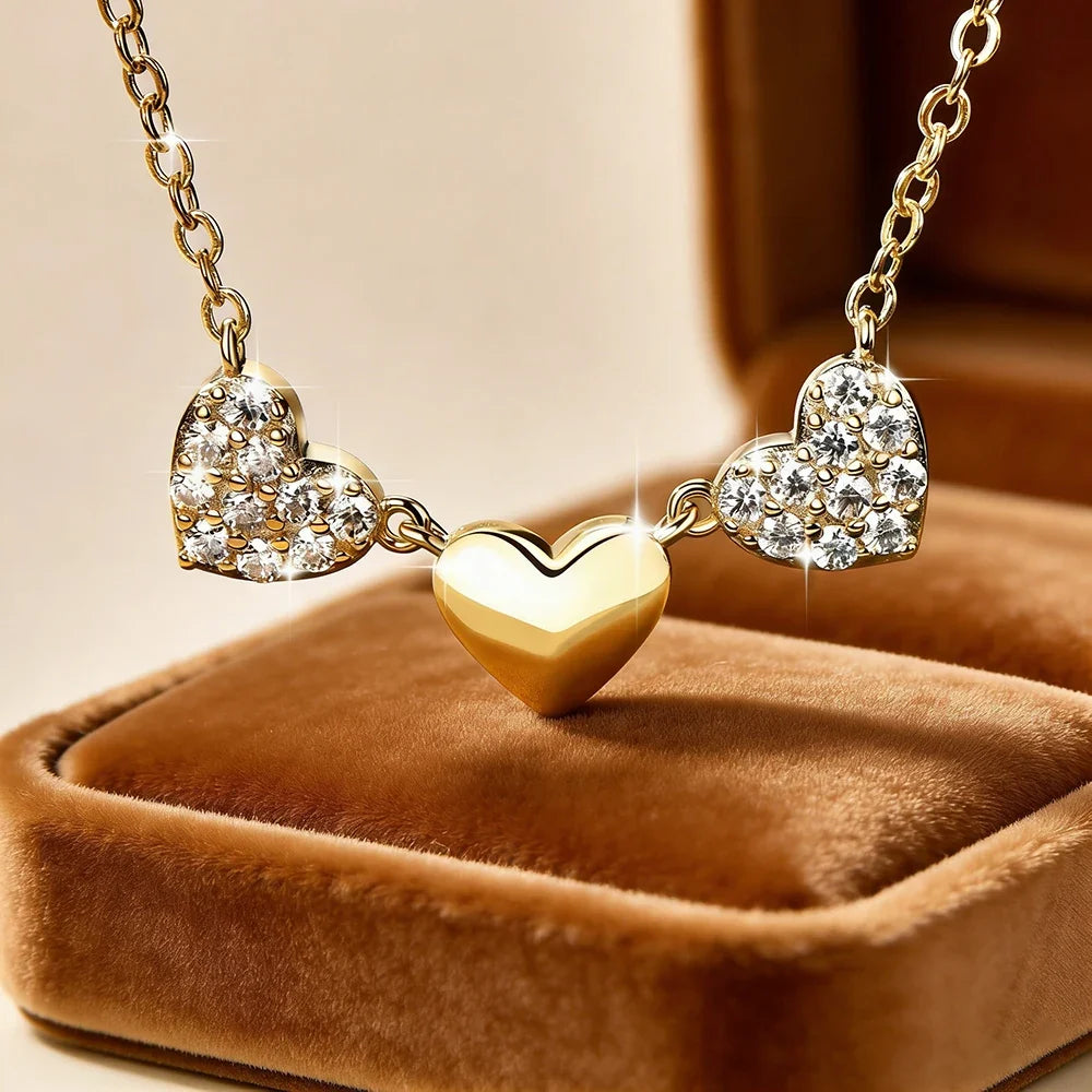 Collar 14K Gold Filled con Tres Corazones de Moissanita