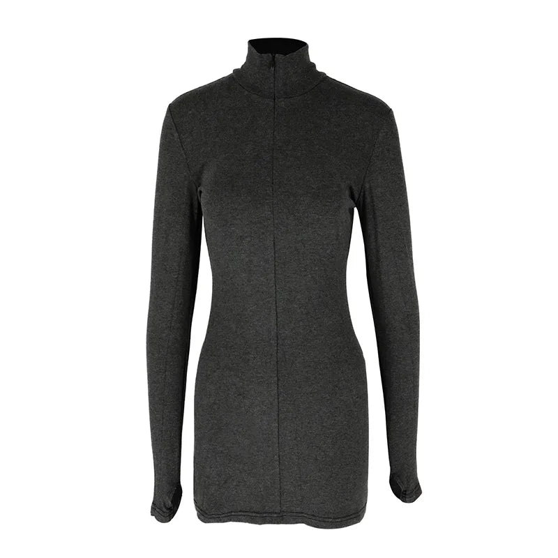 Vestido Corto Tejido Cuello Alto Manga Larga Bodycon
