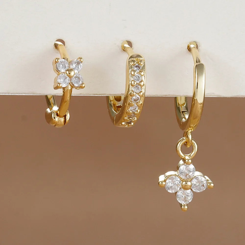 Set 3 Pares de Aros Colgantes con Zirconia