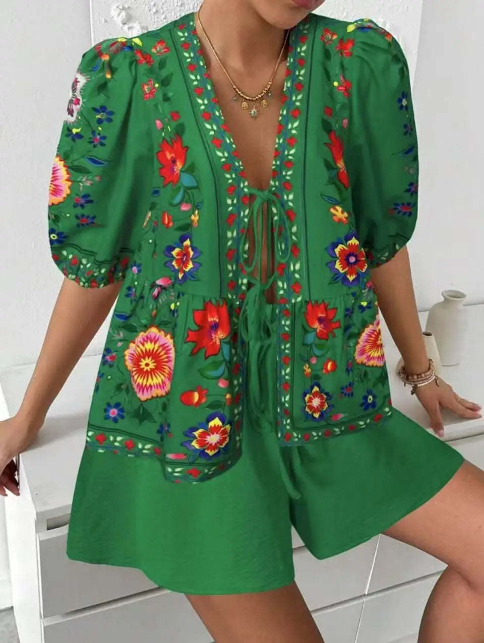 Conjunto Top Estampado con Cordones y Short
