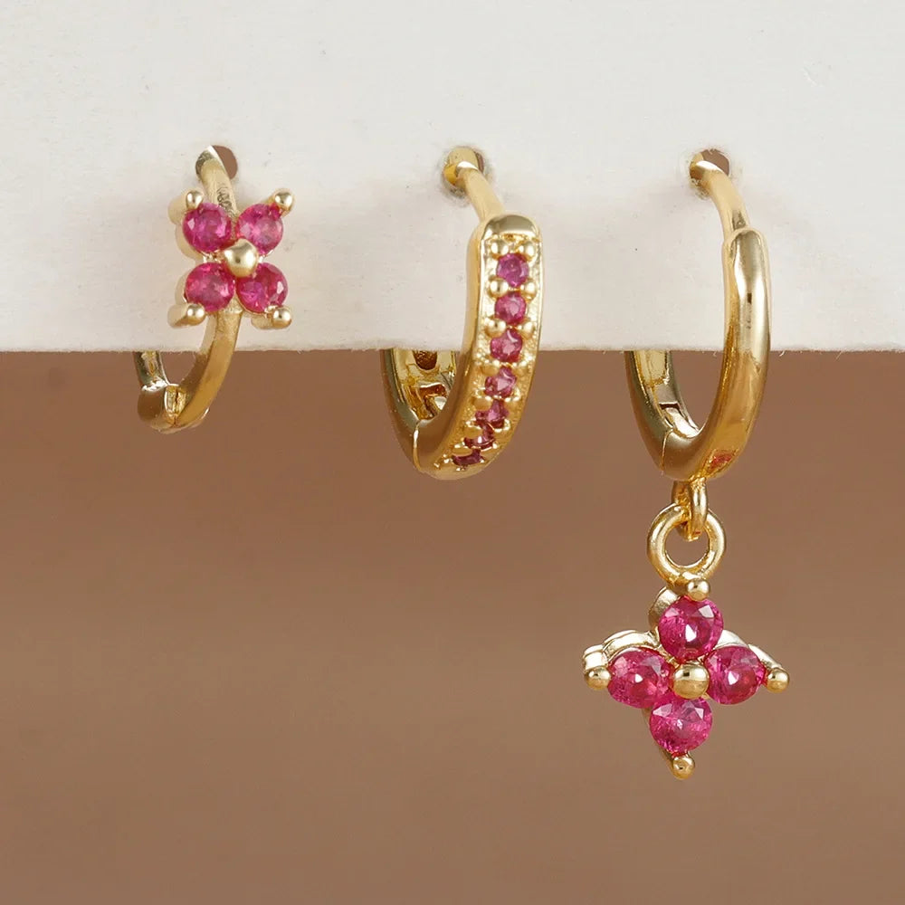 Set 3 Pares de Aros Colgantes con Zirconia