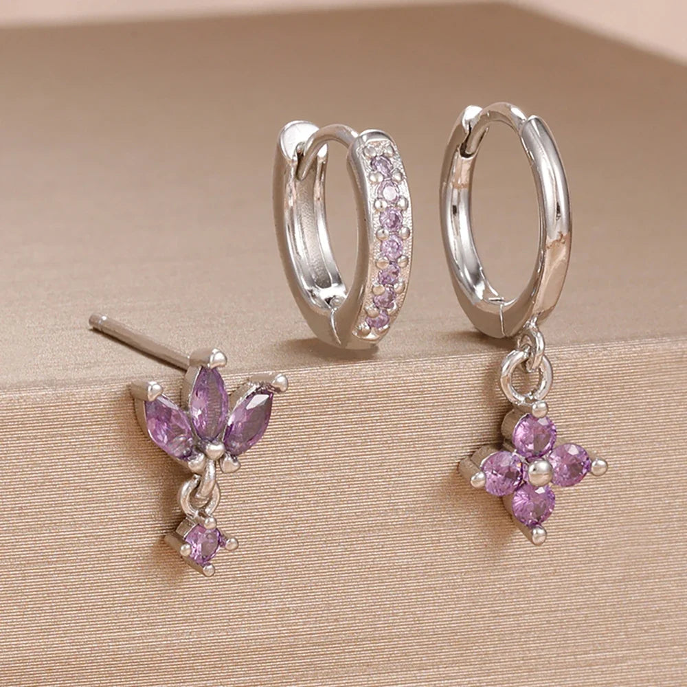 Set 3 Pares de Aros Colgantes con Zirconia