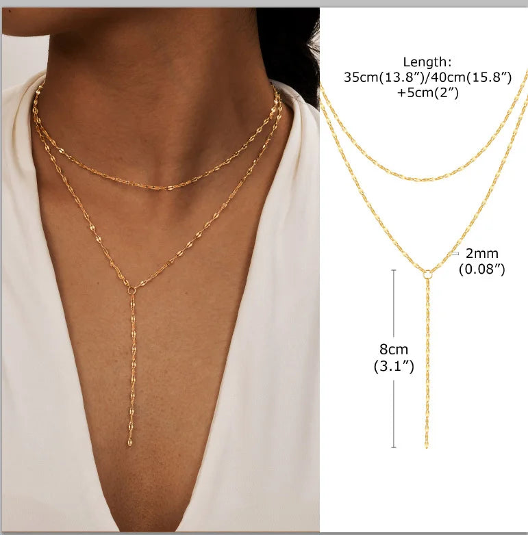 Collar Lariat Doble Capa con Baño Dorado