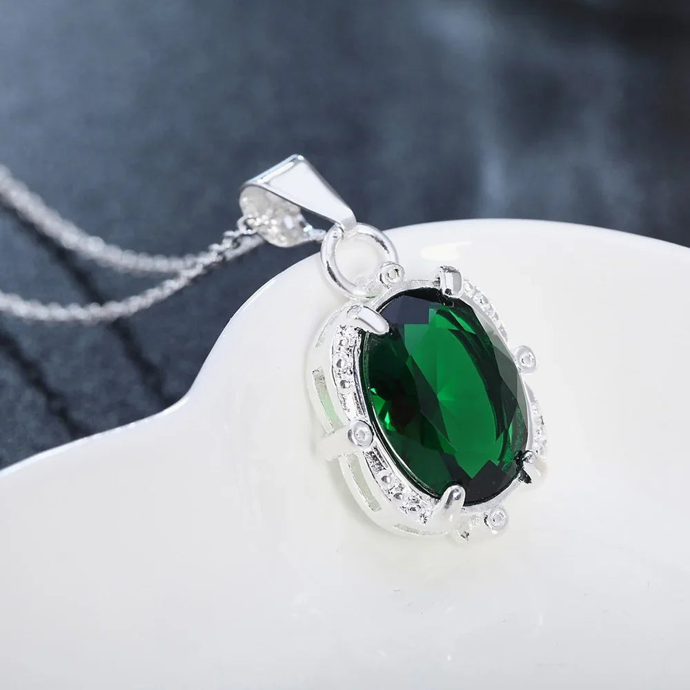 Collar de Plata 925 con Dije Zirconia Verde
