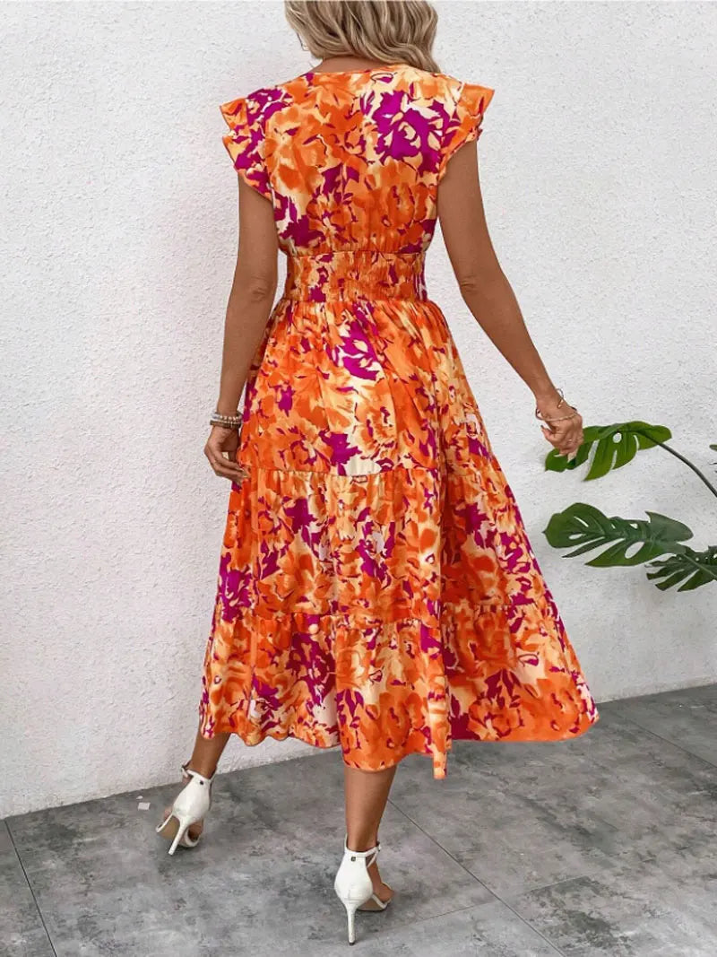 Mini Vestido Bohemio con Volados y Cintura Elástica