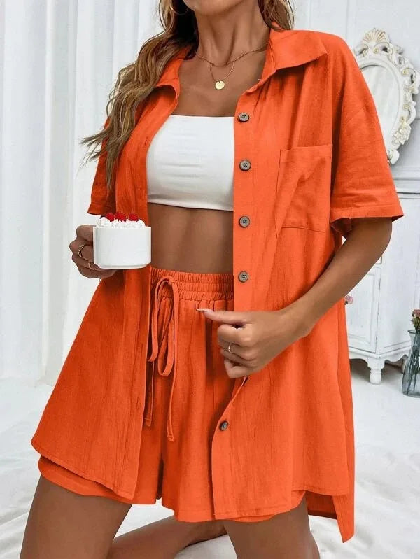 Conjunto Top Manga Larga con Botones y Short Wide Leg