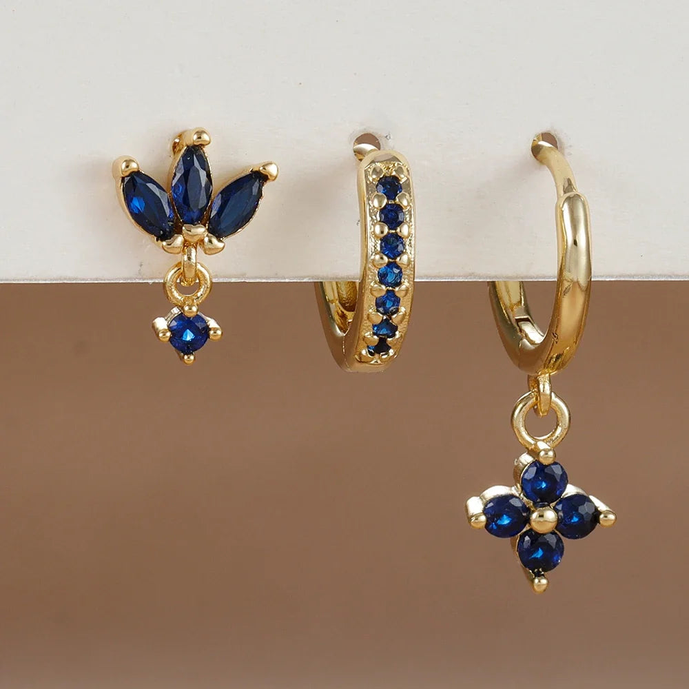 Set 3 Pares de Aros Colgantes con Zirconia