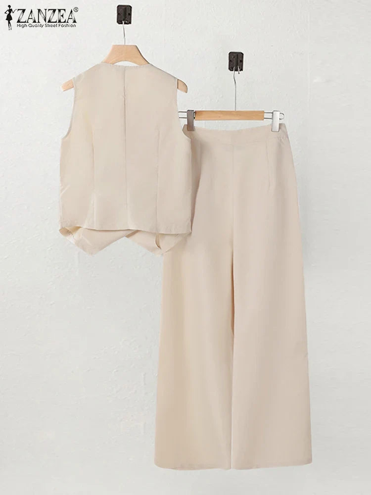 Conjunto Chaleco con Botones y Pantalón Wide Leg