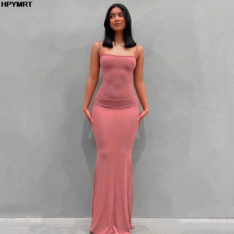 Vestido Largo Satinado Slip Espalda Descubierta