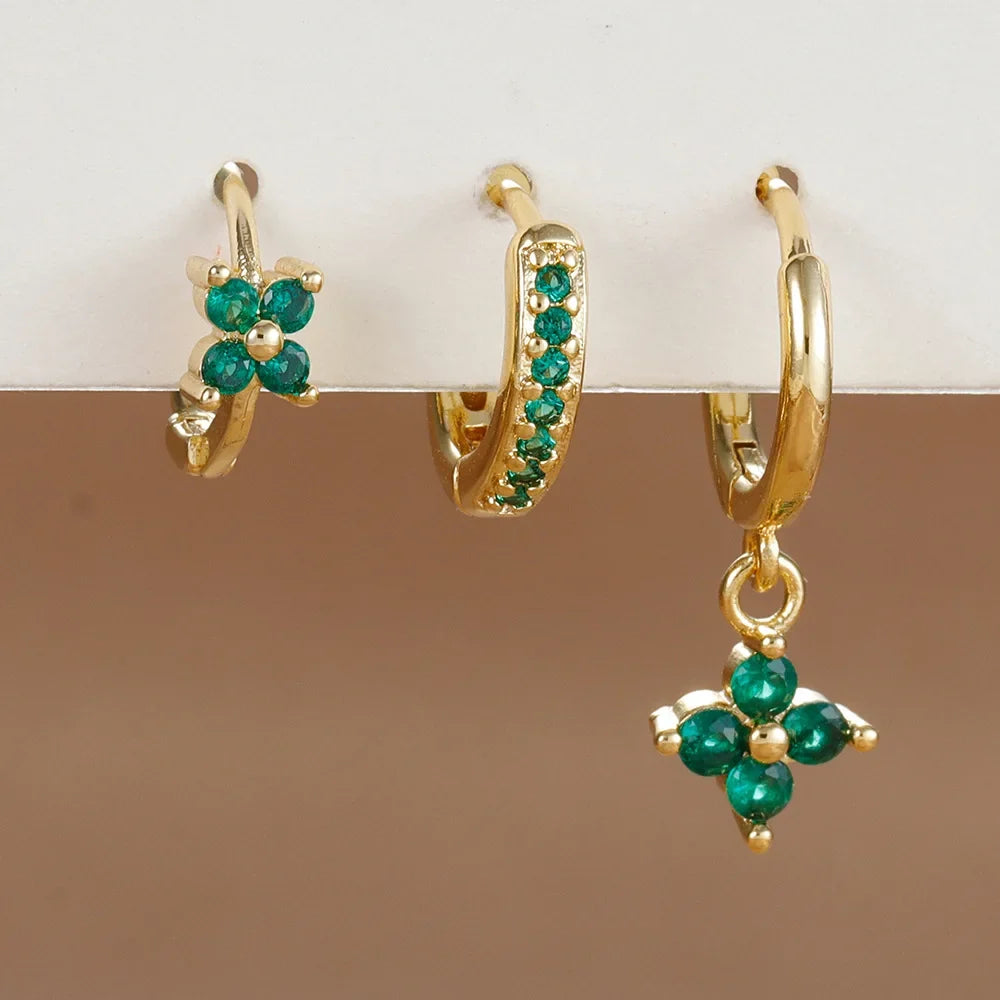 Set 3 Pares de Aros Colgantes con Zirconia