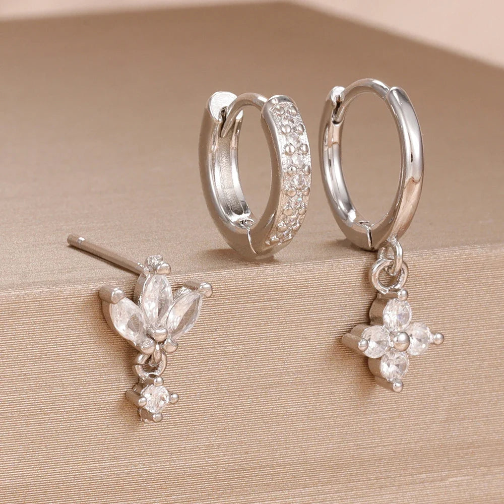 Set 3 Pares de Aros Colgantes con Zirconia