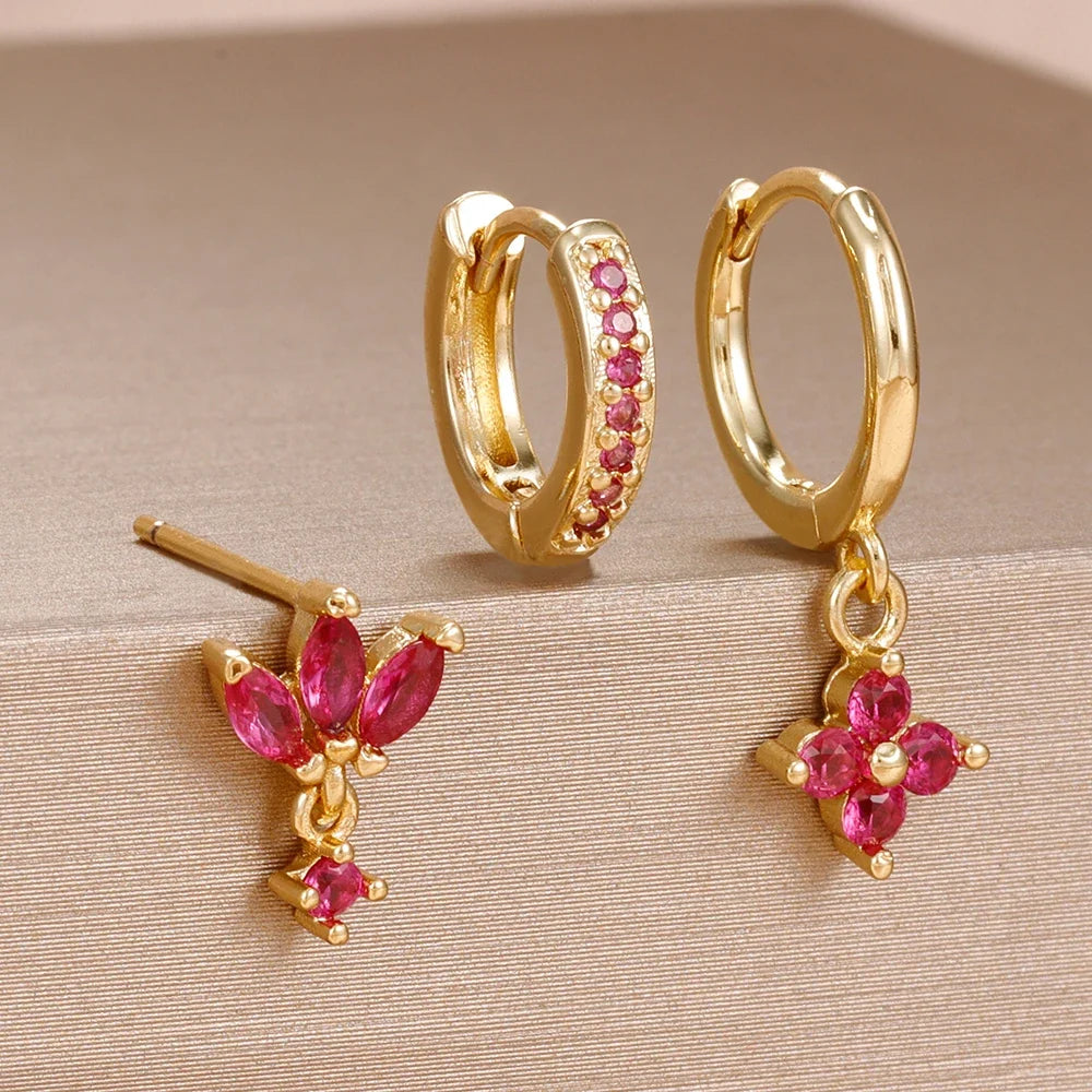 Set 3 Pares de Aros Colgantes con Zirconia