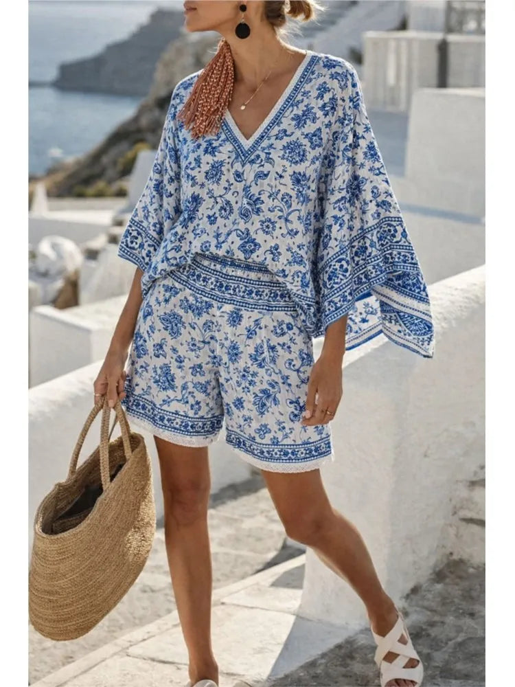 Conjunto Top Manga Murciélago Estampado y Short
