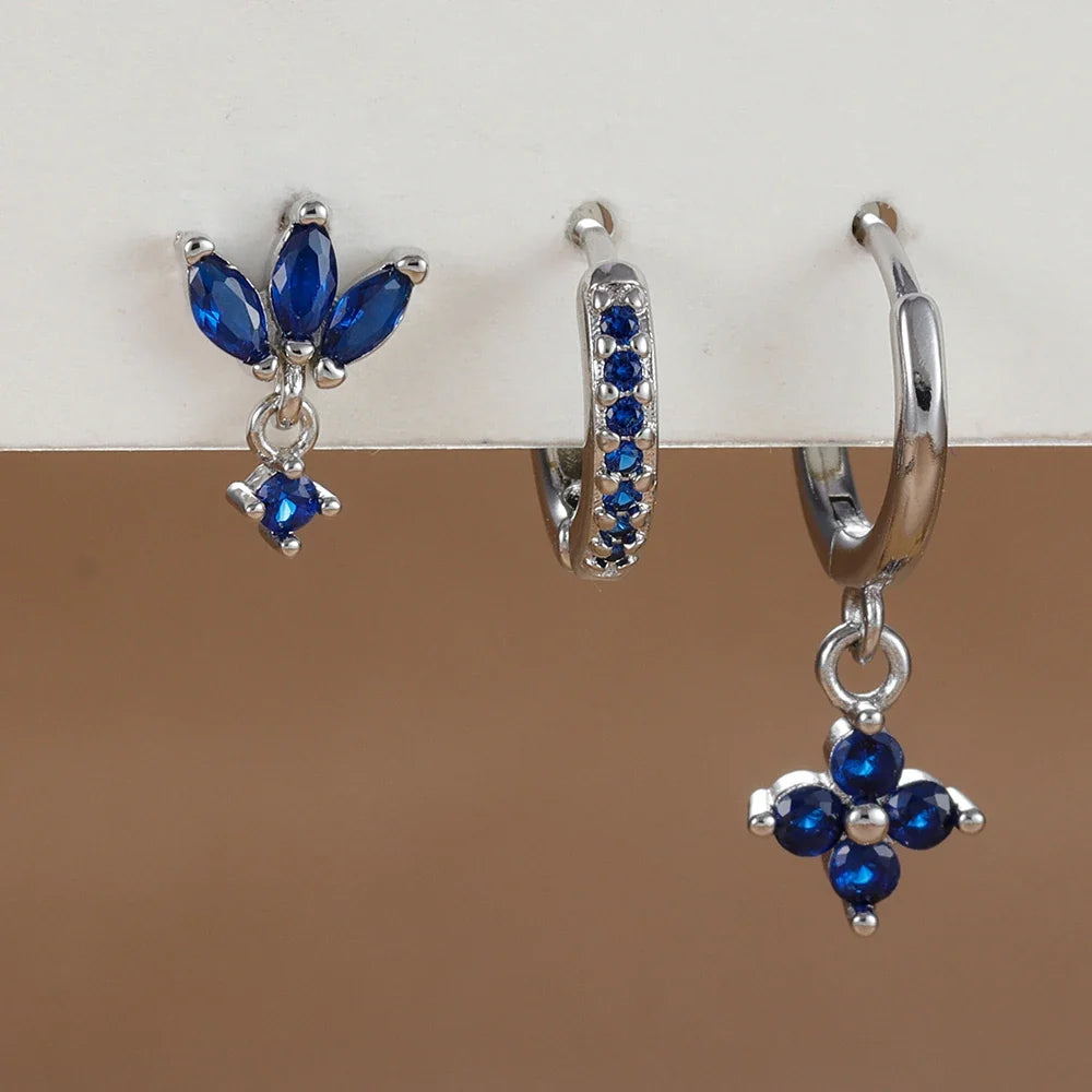 Set 3 Pares de Aros Colgantes con Zirconia