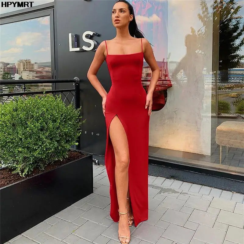 Vestido Largo de Fiesta con Tajo y Cordones