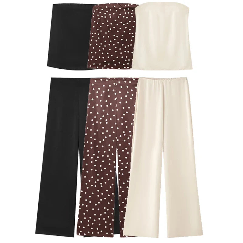 Conjunto Top Strapless Satinado y Pantalón