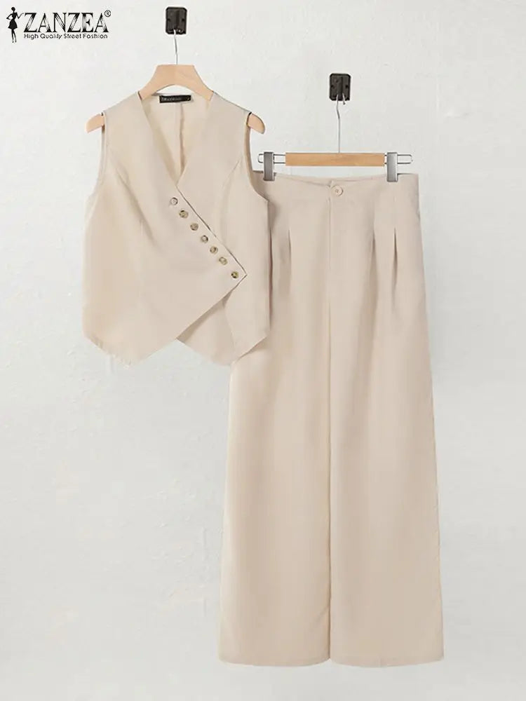 Conjunto Chaleco con Botones y Pantalón Wide Leg