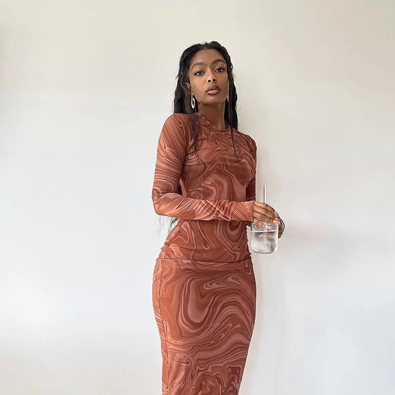 Vestido Midi Bodycon Manga Larga para Fiesta