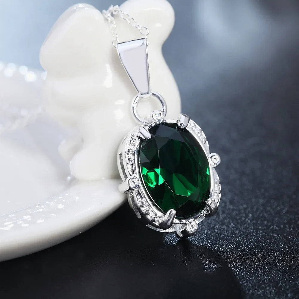 Collar de Plata 925 con Dije Zirconia Verde