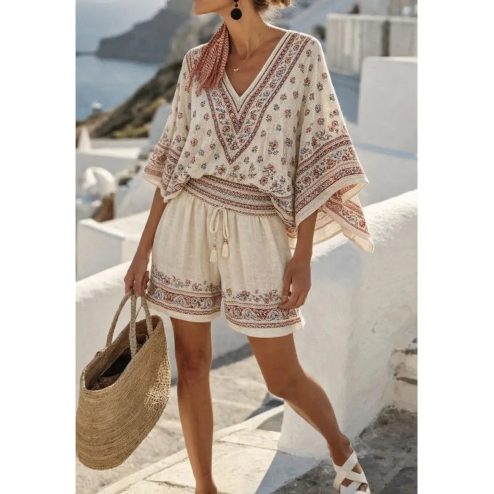 Conjunto Top Manga Murciélago Estampado y Short