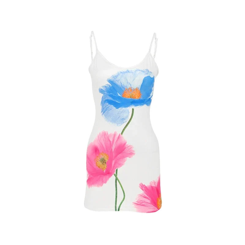 Mini Vestido Blanco Estampado con Tiritas y Espalda Abierta