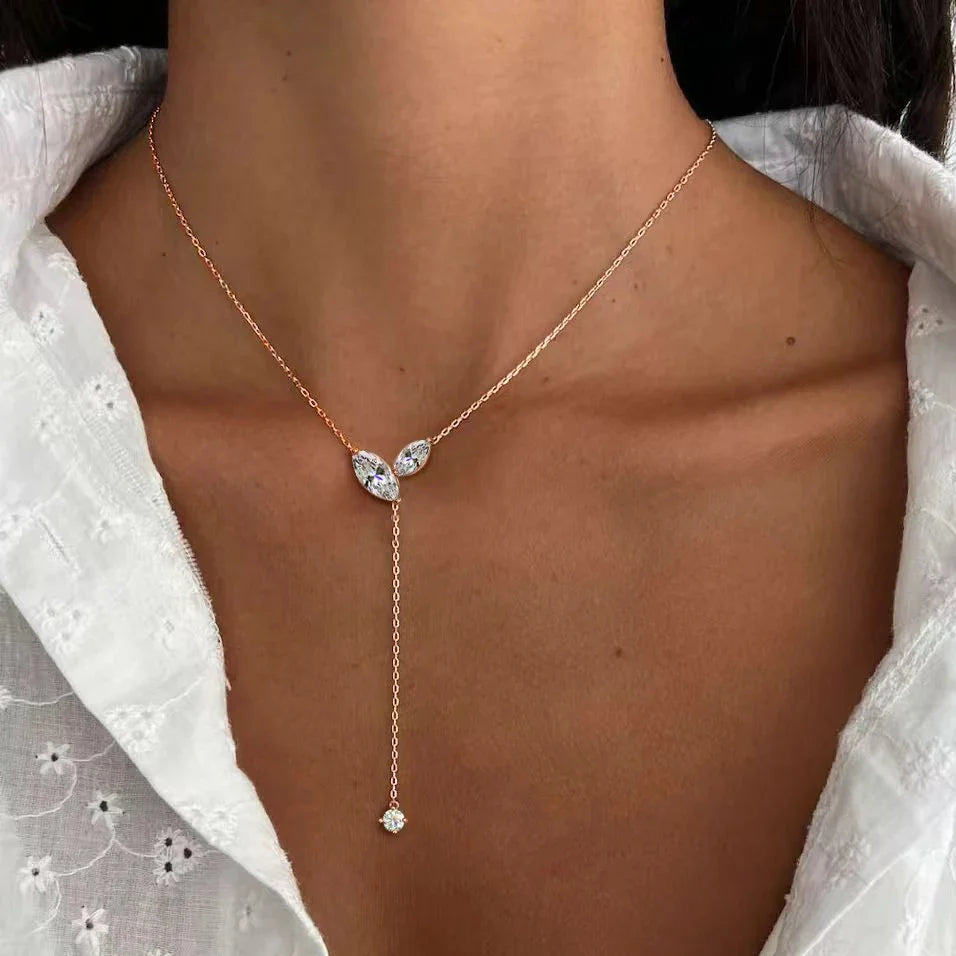 Collar Lariat Largo de Plata 925 con Moissanita Marquesa