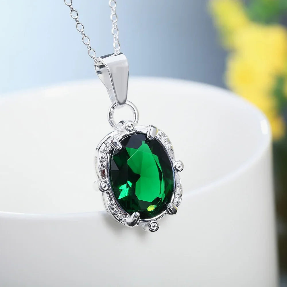 Collar de Plata 925 con Dije Zirconia Verde
