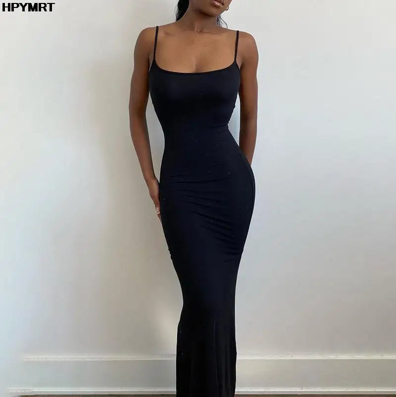 Vestido Largo Satinado Slip Espalda Descubierta