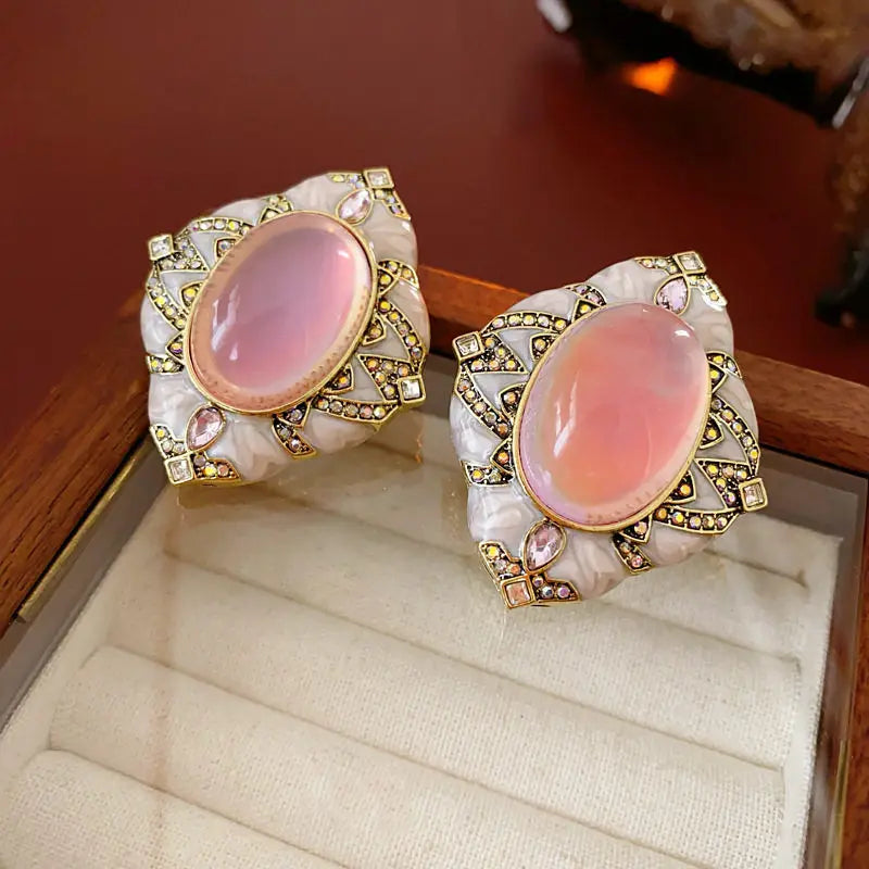 Aros Vintage Resina Roja Forma Oval
