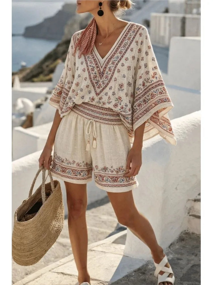 Conjunto Top Manga Murciélago Estampado y Short