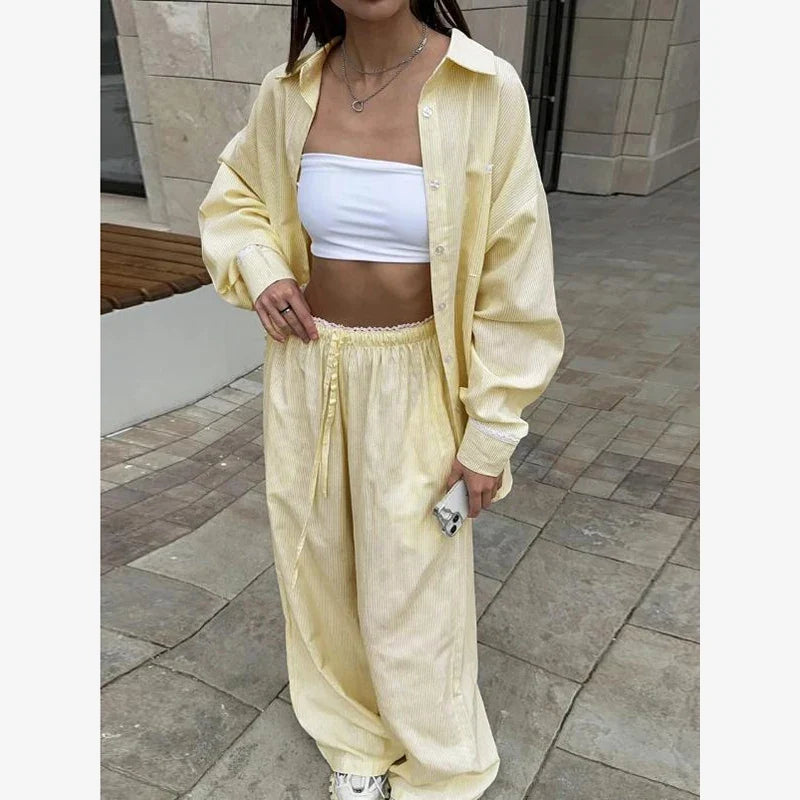 Conjunto Camisa Suelta y Pantalón con Cordones