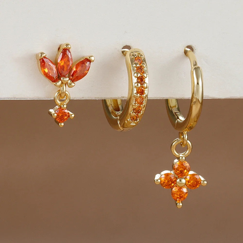 Set 3 Pares de Aros Colgantes con Zirconia
