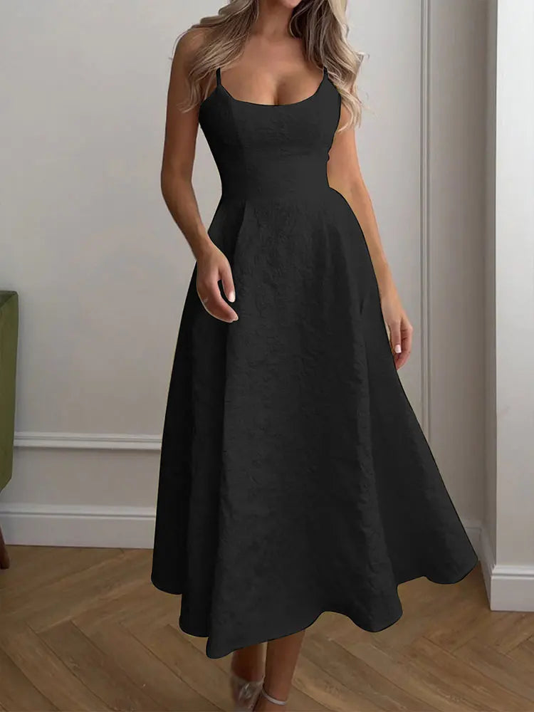 Vestido Largo Línea A con Tiritas y Espalda Descubierta