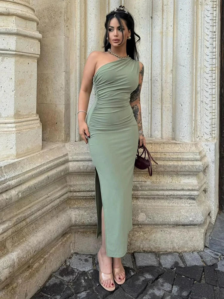 Vestido Largo con Tajo y Espalda Descubierta