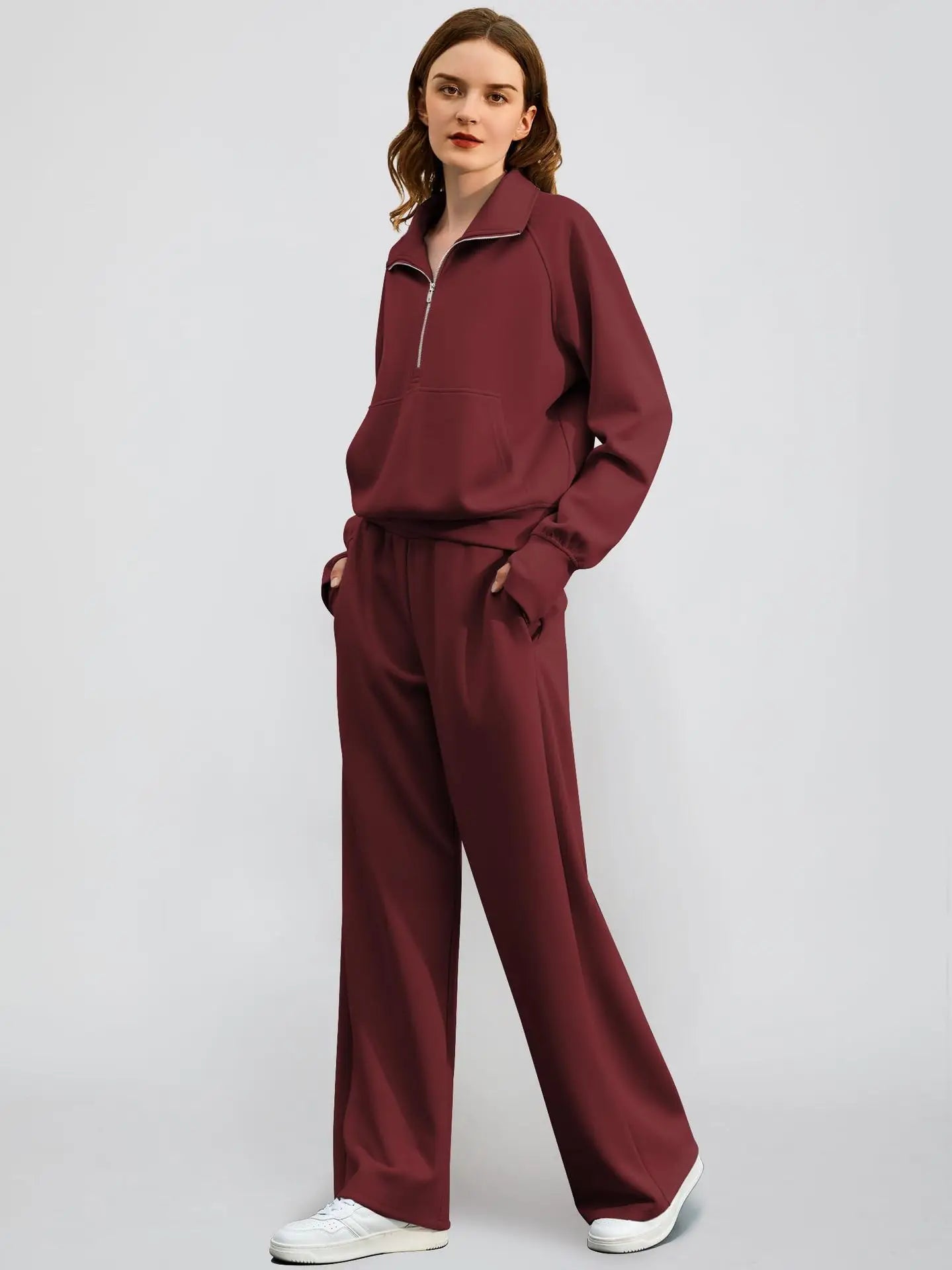 Conjunto Buzo Medio Cierre y Pantalón Wide Leg