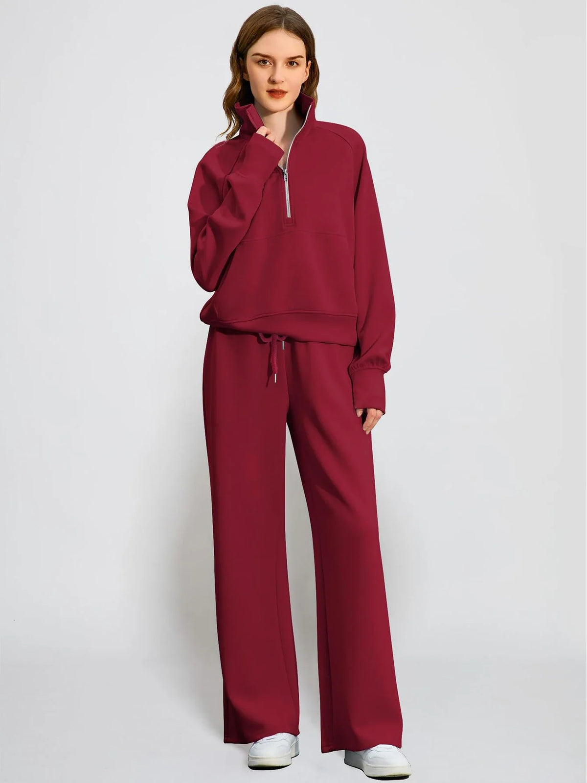 Conjunto Buzo Medio Cierre y Pantalón Wide Leg