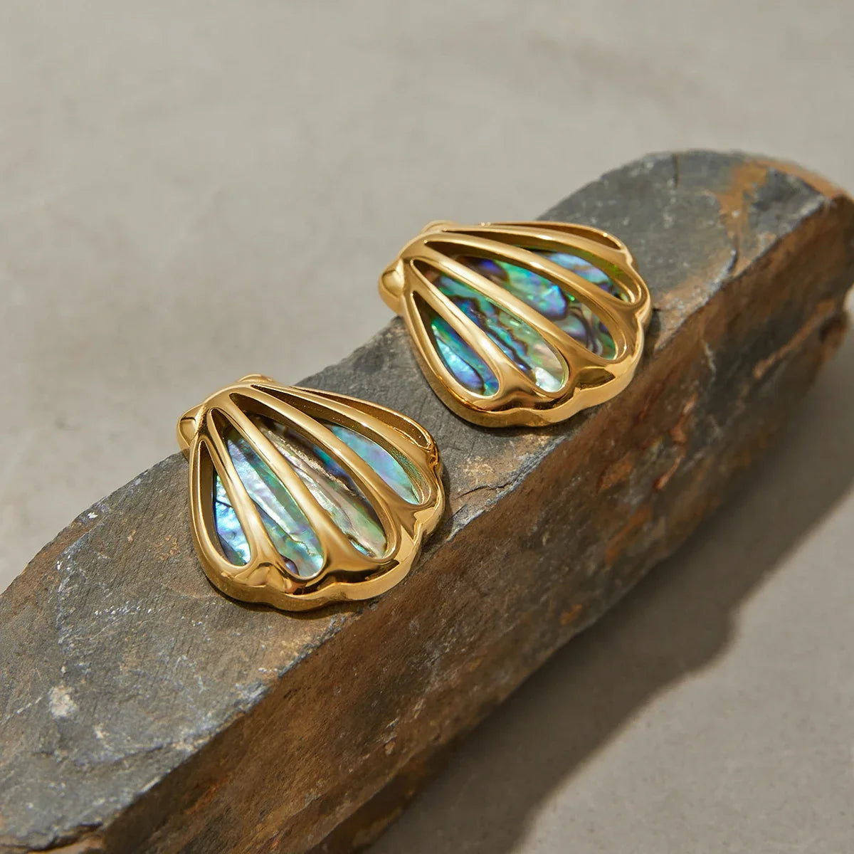 Aros con Concha Abulón Acero Inoxidable 18K