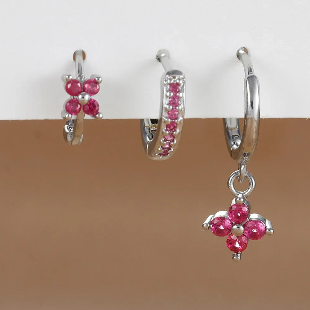 Set 3 Pares de Aros Colgantes con Zirconia