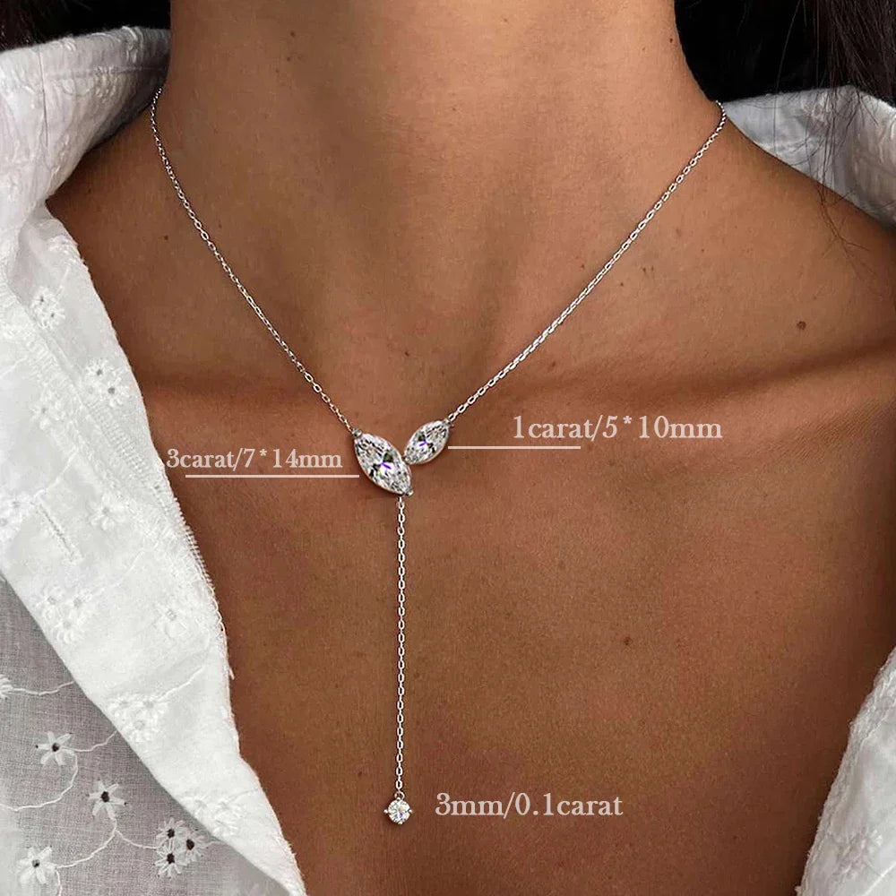 Collar Lariat Largo de Plata 925 con Moissanita Marquesa