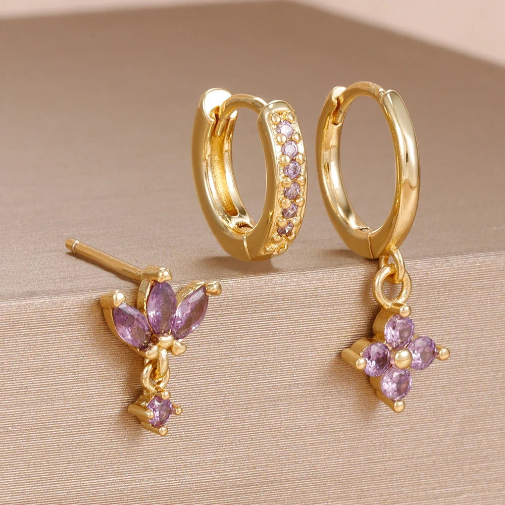 Set 3 Pares de Aros Colgantes con Zirconia
