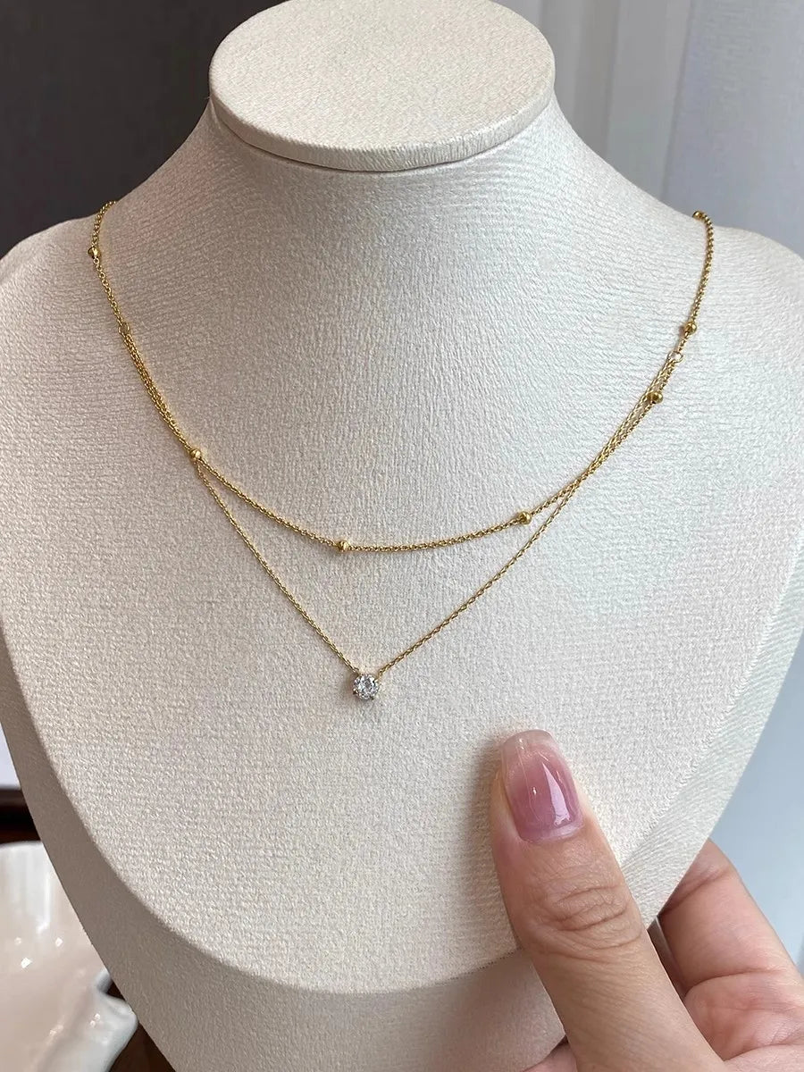 Choker Doble Capa con Zirconia de Acero Inoxidable